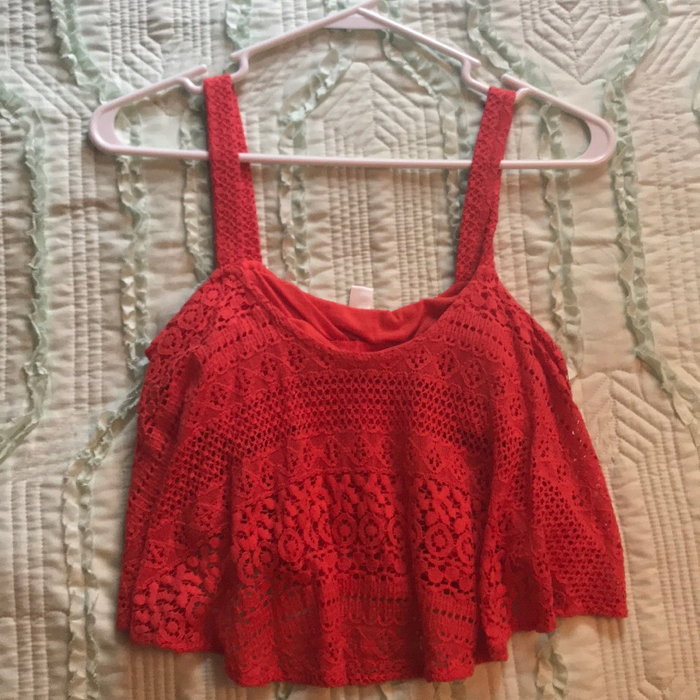Red lace crop top